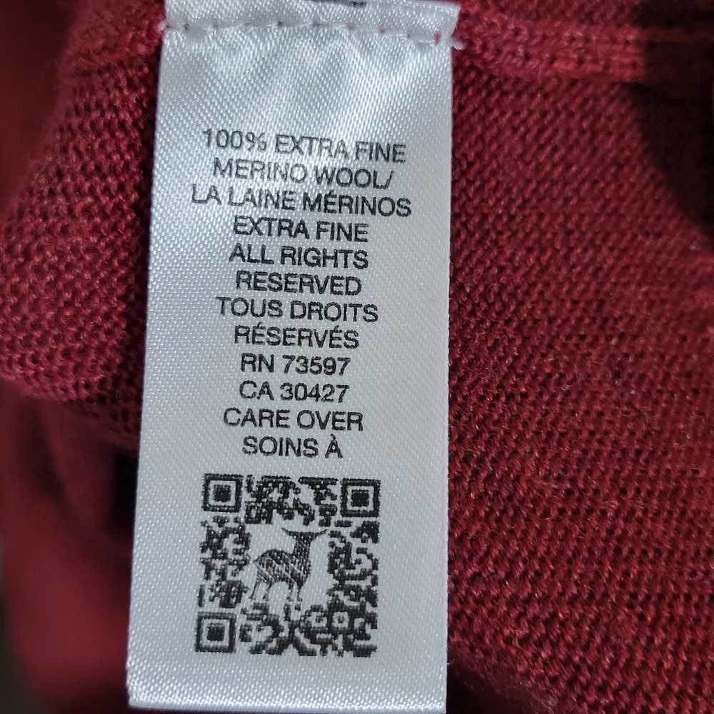 Raffi Men's 100% Extra Fine Merino Wool Pullover 1/4 Zip Sweater Red, Size S